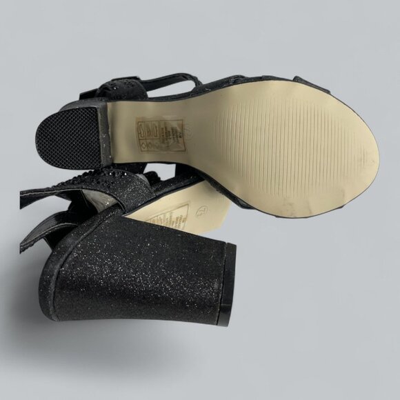 Valenti Franco Women's 8.5 Strappy Sandal Black Glitter Beaded High Heel Shoes - Picture 7 of 11